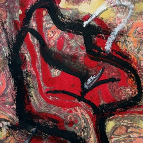 다리를 내리고 앉은 붉은 몸